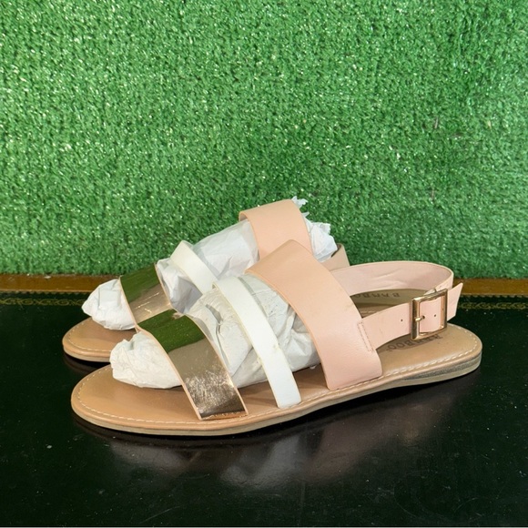 BAMBOO Pink White Gold Flat Sandals with Buckle Women’s Size 9 - Picture 1 of 8